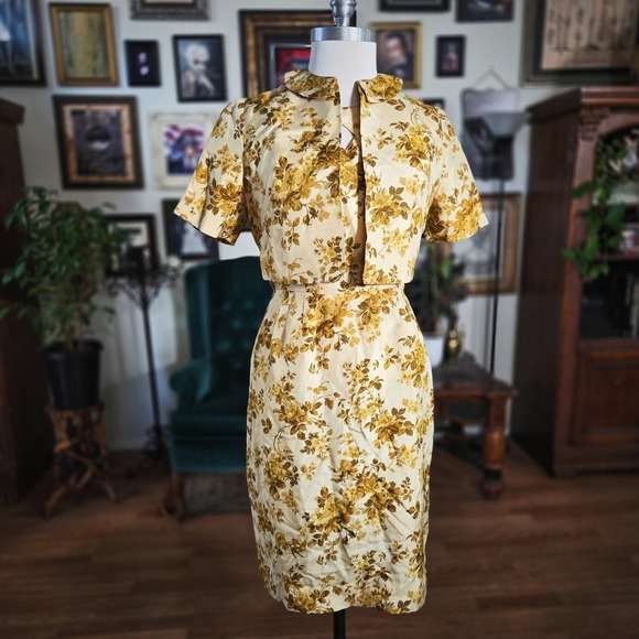 Vintage 1960s House of Lords Floral Silk Dress & Bolero Retro Autumn Fall Set - Picture 2 of 7